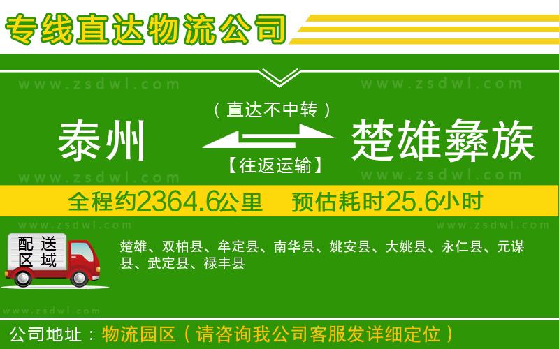 泰州到楚雄彝族自治州物流專線