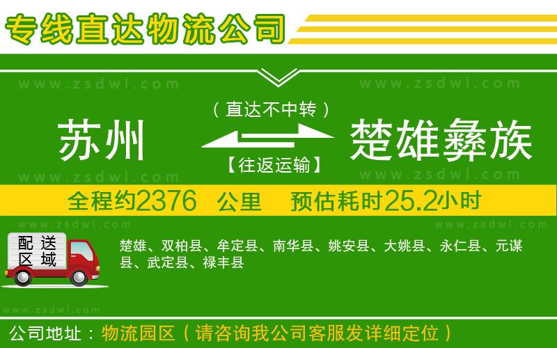 蘇州到楚雄彝族自治州物流公司